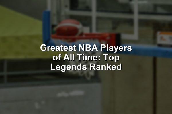 Illustration featuring the greatest NBA players of all time in iconic moments on the court.