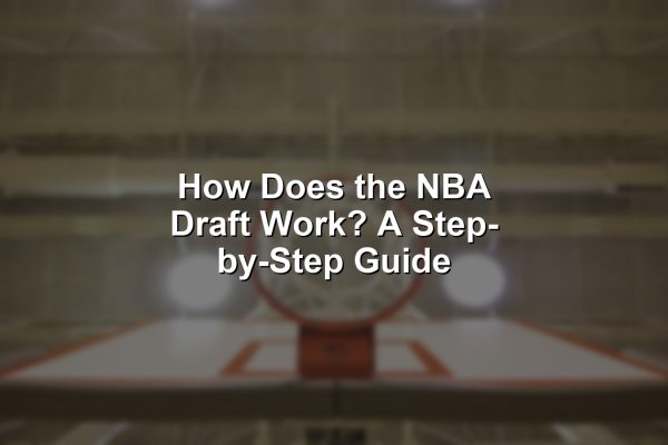 NBA draft process illustrated as a high-stakes night with hopeful rookies and glowing team logos, showing how the NBA draft works.