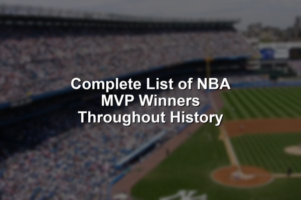 A dramatic collage of NBA superstars who make up the list of NBA MVP winners, centered on the iconic MVP trophy.