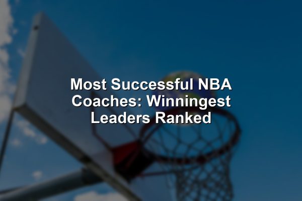 Dramatic collage of the most successful NBA coaches in history on the sideline.