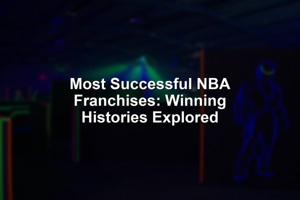 Illustration of the most successful NBA franchises symbolized by iconic jerseys and banners.