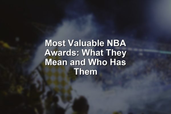 Vibrant display of the most valuable NBA awards with legendary players and trophies.