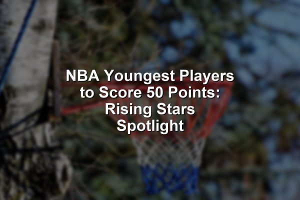 Vibrant scene of a young NBA player scoring 50 points with crowd and scoreboard.