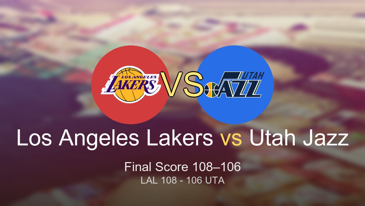 Intense game action showing the LAL vs UTA final score and key takeaways at the Delta Center.